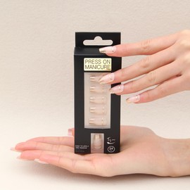 French Tip Press On Nails Short, Light Weight & Fit Perfectly Nail Tips, Natural Fake Nail 12 Sizes - 24 Nail Kit, Gold Dust