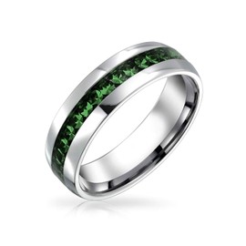 Classic Green May Birthstone Month Crystal Eternity Band Ring Stainless Steel