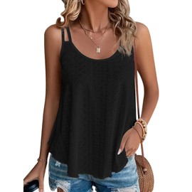 ATHMILE Women's DressyTank Tops Eyelet Embroidery Sleeveless 2025 Spring Fashion Tops Scoop Neck Sexy Loose Fit Casual Summer Flowy Cami Black