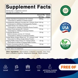 Vitamatic Shilajit Complex Capsules, Made with Ashwagandha, Rhodiola, Ginseng, Cordyceps, Ginkgo, Nettle, Turmeric - 120 Veggie Capsules - Extra Strength Shilajit Extract for Men & Women