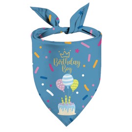 Birthday Boy Dog Bandana Puppy Scarf, Adjustable Triangle Double-Layer Reversible Pet Bandanas for Dogs Boy Birthday Party L