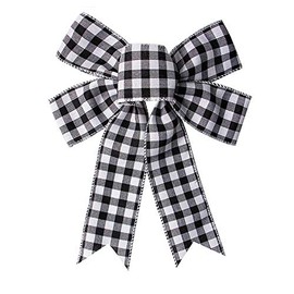 Black White Plaid Bows Burlap Wreaths Bows Christmas Tree Topper for Wedding Holiday Birthday Party Decoration 12.5”x10”