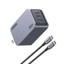 UGREEN Nexode Pro 100W Cargador Tipo C con Cable C 100W 1.5M Pared 3Puertos
