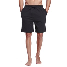 CYZ Men's Sleep Shorts - 100% Cotton Knit Sleep Pajama & Lounge Wear, Black Grey Melange 2pk, Medium