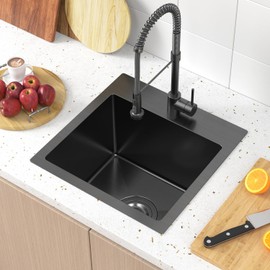 15x15 inch Bar Sink Drop In, 18 Gauge Stainless Steel Drop In Bar Sink, Gunmetal Black Finish 15 inch Topmount Sink for Home Bar, Wet Bar or Prep Area with Bottom Grid