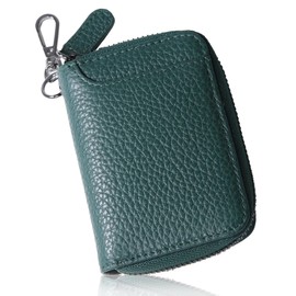 STREAM Men's Genuine Cowhide Leather Key Case, Smart Key Case, 6 Hooks, Carabiner, Coin Purse, Mini Wallet, green (moss green)