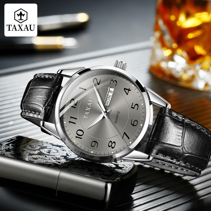 Taxau Classic Leather Watches for Men Analogue Quartz Big Dial