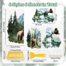 WANDIC 6 x Forest Ursus Arctos Transfer Stickers Furniture Fridge Cabinet Scrapbook Window Transfer Stickers 15x30cm