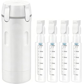 Dispensador de Viaje 4 en 1, Set de 4 Frascos de 30 ml, Blanco | Botellas de Toilette Recargables a Prueba de Fugas con Etiquetas, ,Acondicionador y Loción – Accesorios para Gym, Campamento