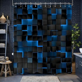 NBVKO 3D Cubes Shower Curtain，Blue Black Shower Curtains for Bathroom，Modern Bathroom Shower Curtain，Washable Fabric Bath Curtain 72''x72''