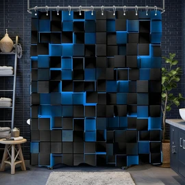 NBVKO 3D Cubes Shower Curtain，Blue Black Shower Curtains for Bathroom，Modern Bathroom Shower Curtain，Washable Fabric Bath Curtain 72''x72''