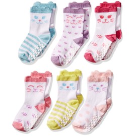 Jefferies Socks girls Non-skid Novelty Cat 6 Pair Pack Socks, Multi, 12-24 Months US