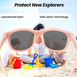 HECCEI Baby Sunglasses Polarised UV Protection - Scout Sunglasses Flexible Frame for Boys and Girls 0-24 Months, Peach-pink