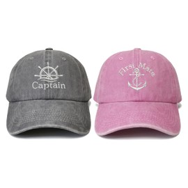 Shenbors Captain and First Mate Gifts, Nautical Boating Sailing Hats for Men Women, Gray & Pink Baseball Caps for Boat Skipper Sailor, Captain First Mate (Washed Gray & Washed Pink), One Size