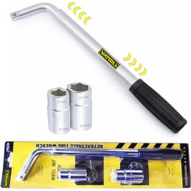 VIATOOLS 20" Universal Extended Lug Wrench 4 Way Heavy Duty Tire wrench Standard Sockets 17mm 19mm 21mm 23mm for Cross Wheel Wrench