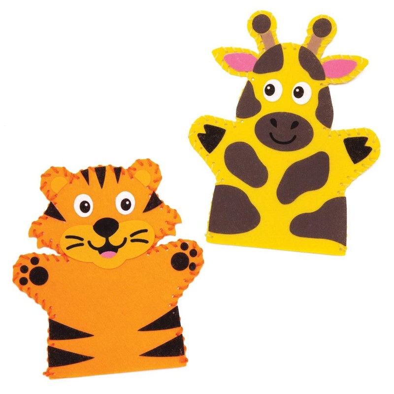 Baker Ross AW642 Jungle Animal Hand Puppet Sewing Kits (Pack