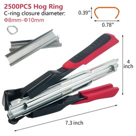 Socpuro C Clips Hog Ring Pliers Kit, with 2500 Pcs Steel Hog Rings, Fencing Plier Staple Gun Cage Clamp for Animal Pet Cages Fencing Upholstery Furniture