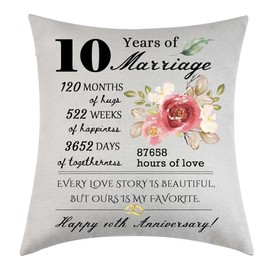 10 Years of Marriage Tenth Tenth Wedding Anniversary Throw Pillow Cover Keepsake Decoration Gift for Couples Women Men Husband Wife