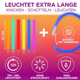 molinoRC 100 x Glow Sticks Party Set - [Extra Bright] - Glow Sticks Children - 100 Connectors for Bracelets + Figures - Perfect for Birthday, Party, Festival - Glow Sticks, Party Bags, Glow Sticks