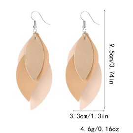 ANXIN Boho Unique 2-Layered Lightweight Faux Leather Leaf Dangle Earrings Gift for Women