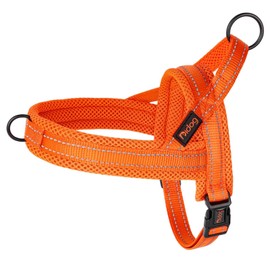 Didog Soft Mesh Padded Dog Vest Harness,Escape Proof/Quick Fit Reflective Dog Strap Harness, Easy for Training Walking (L:chest 26-32", Orange)