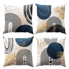 DZGlobal Boho Pillow Covers Blue and Grey Throw Pillows Mid Century Modern Decor Geometric Abstract Pillow Covers 16x16 Set of 4 for Sofa Bed Living Room Couch