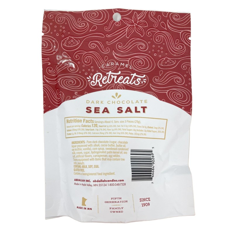 Abdallah Dark Chocolate Sea Salt Caramel Retreats Candy, 4.0 oz