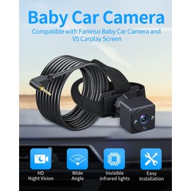 Faninso V5 Car Baby Monitor Camera, Compatible with V5 Carplay Screen, Car Camera with HD Night Vision, Invisible Infrared Lights, 150° Wide Angle, Easy Installation, Fits Most Cars