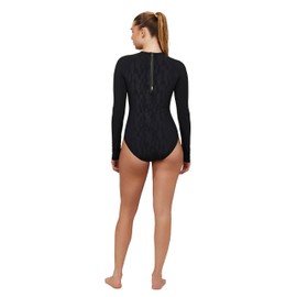 Gottex Women's Standard Free Sport Ocean's Eleven Long Sleeve Back Zipper One Piece Swimwear-Removable Soft Cups & Mesh Side Detail, Multi Black
