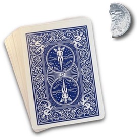 Hat Trick Magic Blue Back Svengali Deck and Bite Out Quarter Trick Kit Includes Replacement Rubber Bands