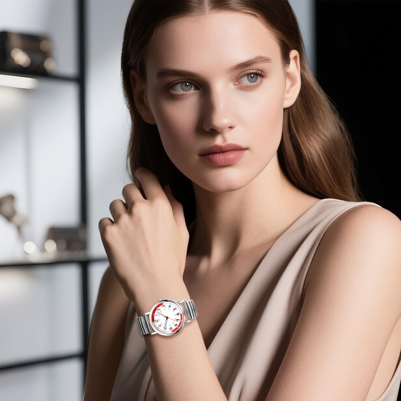 腕時計 レディース 弾性ベルト フリーサイズ 防水: クオーツウォッチ 24時間 ステンレス アナログ表示 見やすい文字盤