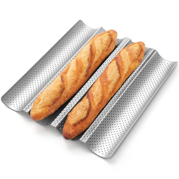 Pavsrmy Baguette Bread Pan, Premium Nonstick Perforated Baguette Pan for