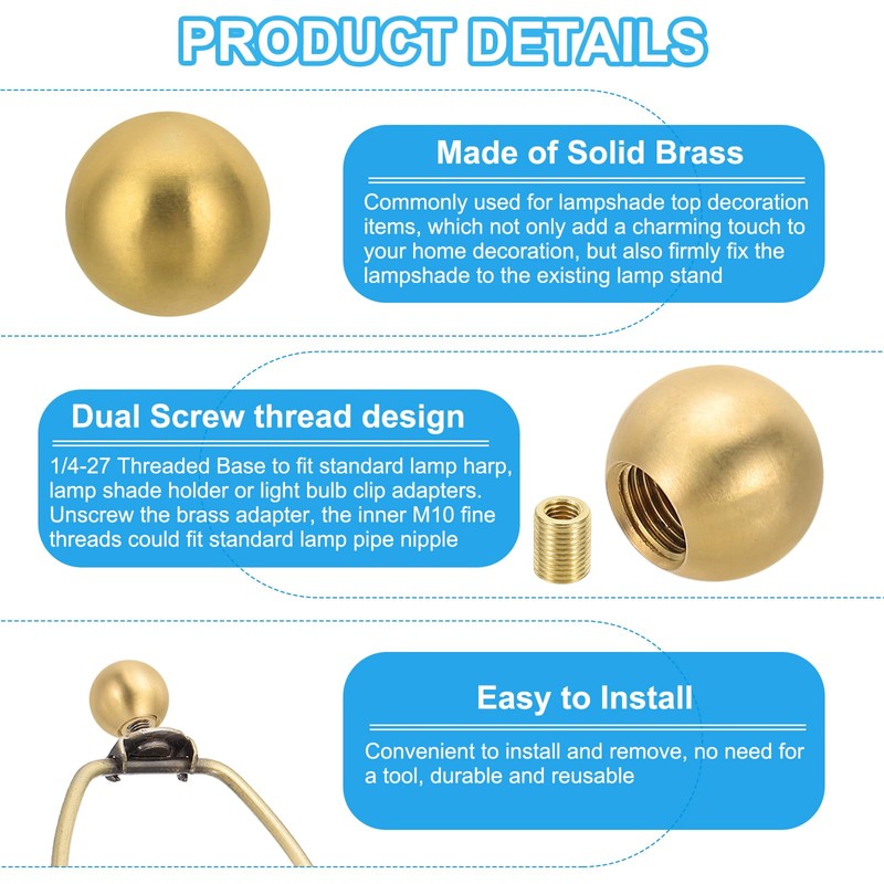 PATIKIL 25mm Brass Ball Lamp Finials Caps Knob, 2 Set