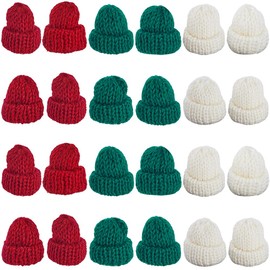 SUNNYCLUE 60Pcs Mini Christmas Hats Mini Christmas Knit Hats Small Knit Hat Xmas Tiny Hat White Red Green Mini Knitting Hats for Christmas Ornaments DIY Art Crafts Hair Accessories Decoration