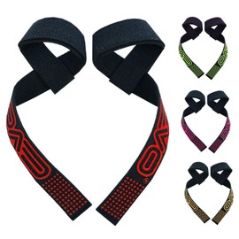 Islero Fitness Weight Lifting Straps Gym Deadlifts Non Slip Flex Gel Grips Padded Hand Bar Wrist Support Wraps Powerlifting Bodybuilding Pair (Black/pink)