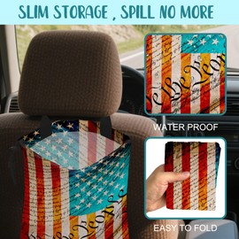 We the People Car Trash Bag American Flag Hanging Drawstring Car Organizer and Storage Bag with Adjustable Buckle Canvas Garbage Bin for Back Seat or Hanging Headrest Car Decor Road Trip Essentials
