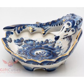 Gzhel Porcelain Caviar server bowl holder plate Sturgeon Acipenser Hand painted