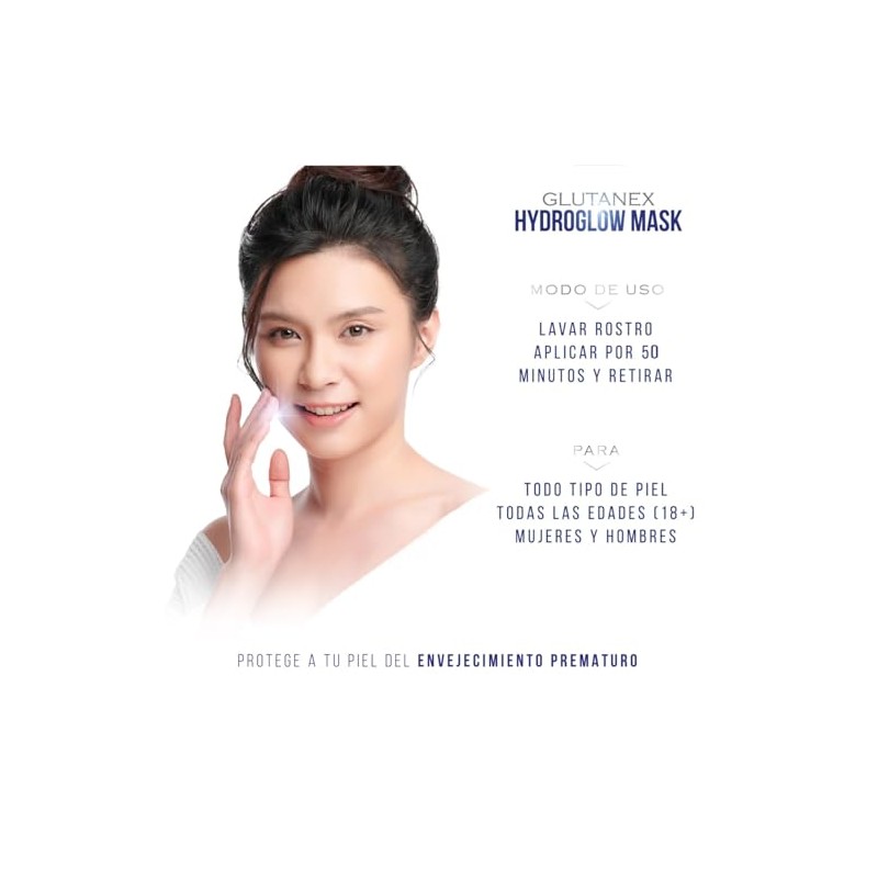 GLUTANEX™ HYDRO GLOW MASK 50 Mascarillas de Hidrogel, Reparadoras, Aclarantes,