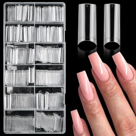 Lifextol 600PCS Long Gel Nail Tips Square Press on Nails Clear Acrylic Nail Tips Square Fake Nails, 12 Sizes Half Cover Soft Gel Nails Tips Kit for False Nails Extension Artificial Fingernails -F