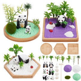 WEBEEDY 3 Sets Panda Mini Zen Garden Sandbox Miniature Zen Sand Garden Gift Set Sand Tray Play Kit Beautiful Japanese Meditation Relaxation Decor Therapy Gifts for Man Women Home Office Decor