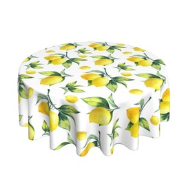 Lemon Tablecloth Round 60 Inches for Spring Summer Yellow Lemon Table Cloth Polyester Anti-Wrinkle Washable Circle Table Cover for Kitchen Dining Room Picnic Patio Wedding Party