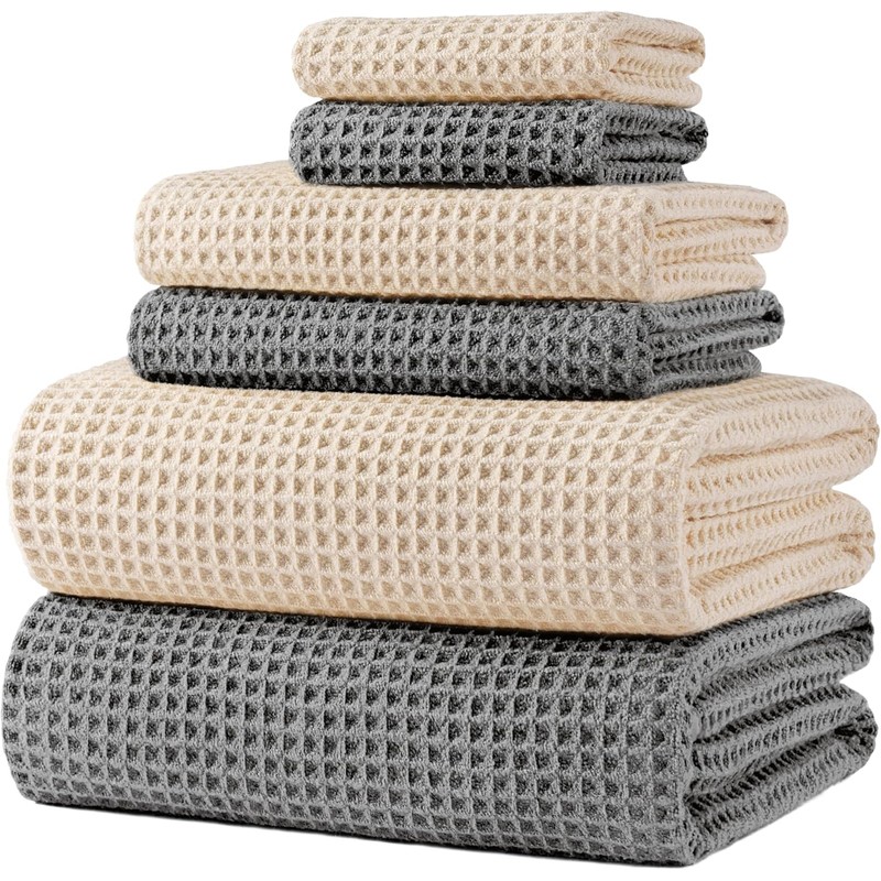 Polyte Set de 6 Toallas de Baño Microfibra Waffle Secado