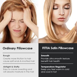 Fittia Satin Pillowcase 2 Pack, Silk Satin Pillow Cases for Hair and Skin with Zipper, Machine Washable, Black, King, 20''x36''