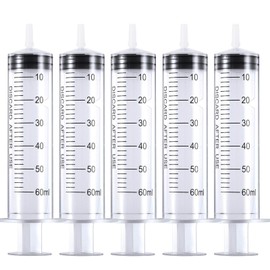 5 Pack 60ml Syringe, Plastic Syringe with Cap Disposable Feeding Syringe Sterile Package Measuring Syringe for Scientific Labs Measuring Watering Feeding Pets, Oil or Glue Applicator