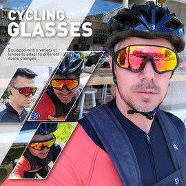 KAPVOE Polarised Cycling Glasses, 5 Interchangeable Lenses, Unisex Sports Sunglasses for Men and Women, Suitable for Cycling, Mountain Biking, Running, Fishing, Rowing, Golf 03