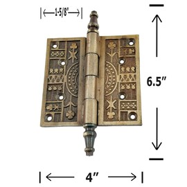 6.5”- Decorative Antique Door Hinge – Heavy cast Iron Bronze – Vintage Style Ornamental Hardware - HG108 (2)