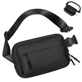 BesTour Fanny Packs for Women Men,Belt Bag with 4 Zipper Pockets,Waterproof Crossbody Bag,Fashion Waist Packs with Adjustable Long Strap for Workout/Running/Yoga/Shopping/Hiking,Black