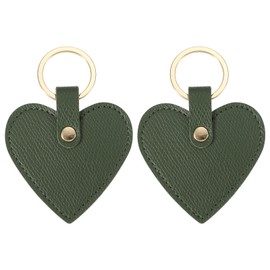 PATIKIL Heart Leather Keychains, 2 Pack Heart Leather Key Fobs with Key Rings Keychain Holder for Wedding Gifts Party Favors ID Card, Green