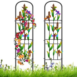 KHayRovies 2 Pack Garden Trellis for Climbing Plants Outdoor, Metal Arched Fence Trellis Plant Climbing Support Decorative, Plant Trellis Indoor for Vines Flowers Vegetables Wall Brackets, 60" x 11"