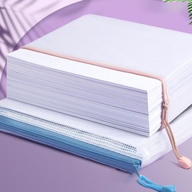 10 Pcs A4 Mesh Zipper Pouch Bags Colorful Plastic Zipper Bags Pouches Waterproof Zipper File Folders Portable Document Storage Pouch Transparent Office Organizer Zip Bag for Office Supplies